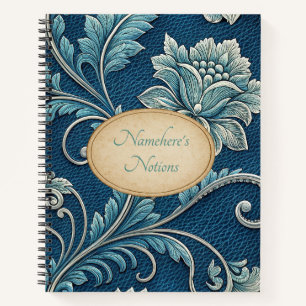 Create Your Own Teal Blue Embossed Vintage Floral Notebook
