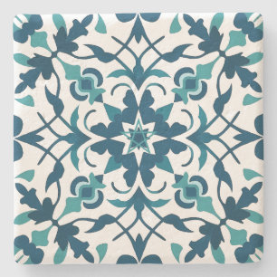 Create Your Own Teal Blue Talavera Style Stone Coaster