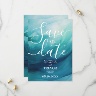 Create Your Own Teal Blue Watercolor Waves Wedding Save The Date