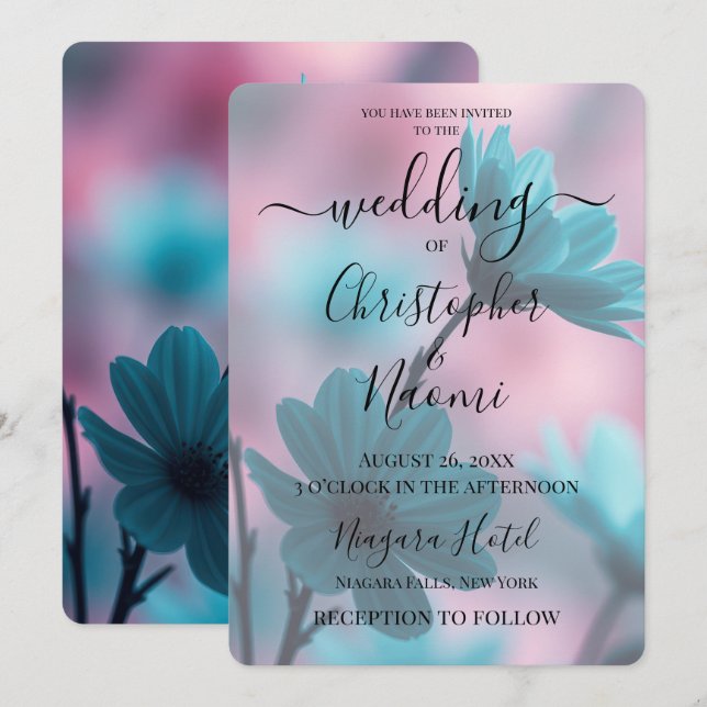 Create Your Own Teal Flowers Invitation (Front/Back)