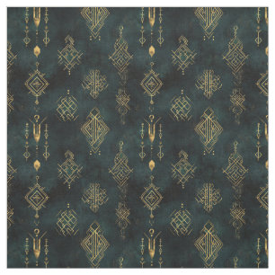 Create Your Own Teal Gold Arcane Symbols Black Fabric