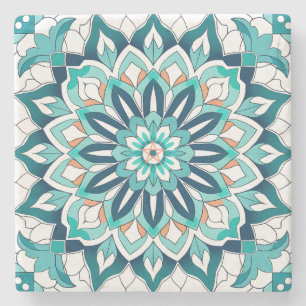 Create Your Own Teal Gold Blue Faux Talavera Stone Coaster