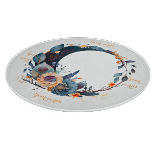 Create Your Own Teal & Gold Floral Moon Cutting Board
