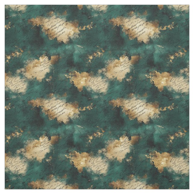 Create Your Own Teal Gold Mysterious Notes Black Fabric (Swatch)