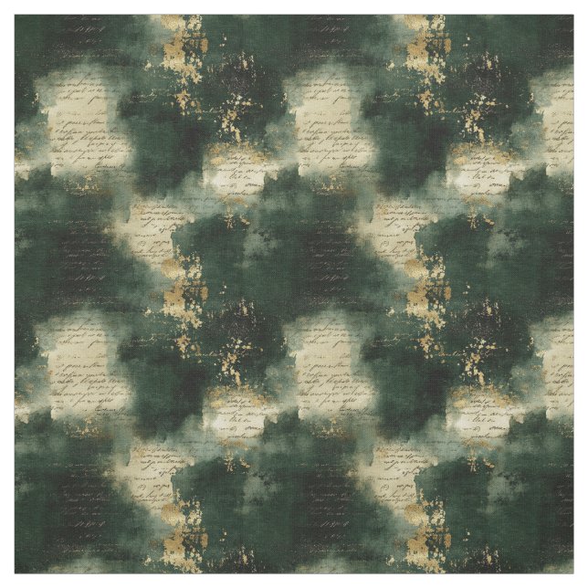 Create Your Own Teal Gold Mysterious Text Black Fabric (Swatch)