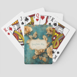 Create Your Own Teal & Golden Peach Rose Spray Playing Cards