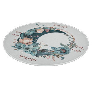 Create Your Own Teal & Peach Floral Moon Cutting Board
