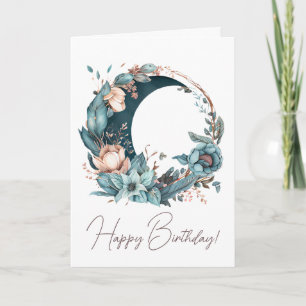 Create Your Own Teal & Peach Floral Moon Holiday Card
