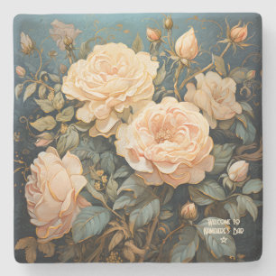 Create Your Own Teal Peach & Yellow Roses Bouquet Stone Coaster