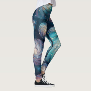 Create Your Own Teal Pink Spiral Bubbles Leggings