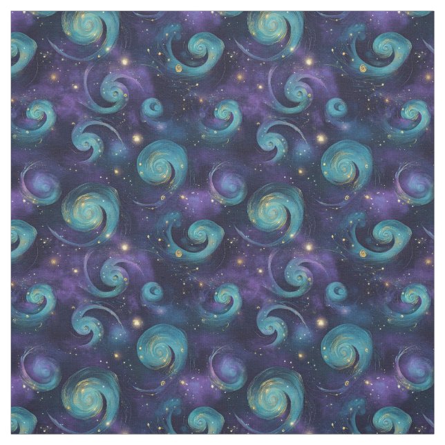 Create Your Own Teal Purple Gold Galaxy Spirals Fabric (Swatch)