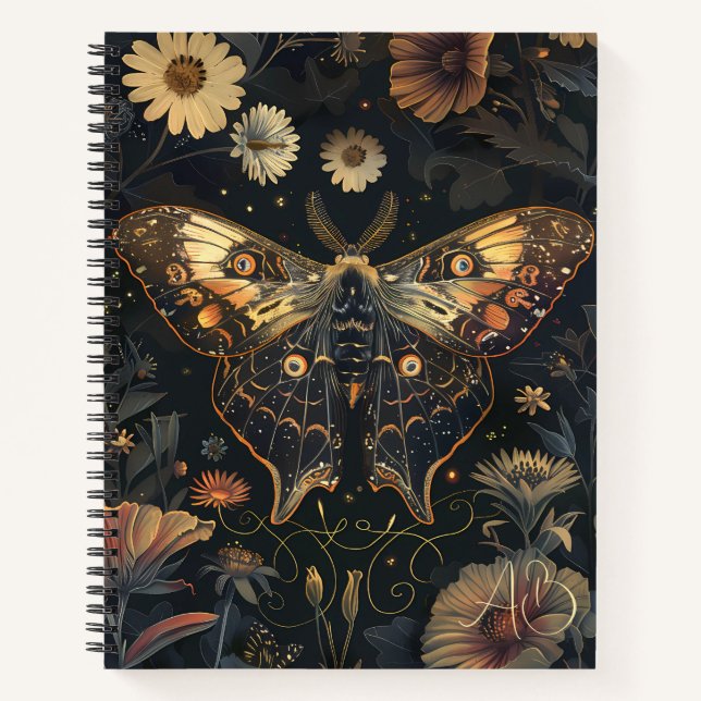 Create Your Own Terracotta Moth Midnight Floral Notebook (Front)