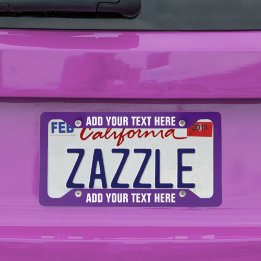 Create Your Own Text White Purple Licence Plate Frame