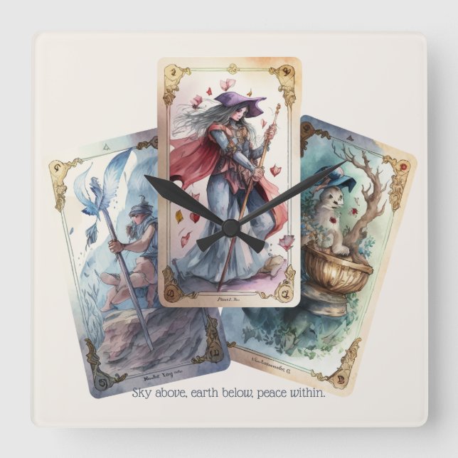 Create Your Own Three Tarot Cards Square Wall Clock (Front)