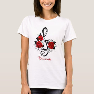 Create Your Own Treble Clef & Red Roses T-Shirt