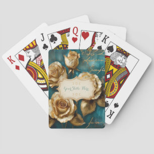 Create Your Own Turquoise Gold Roses Spray Floral Playing Cards