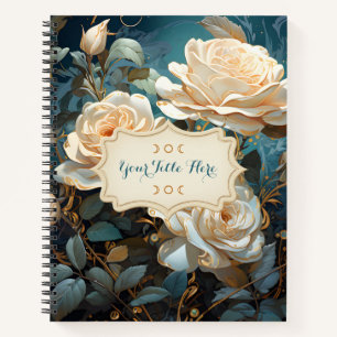 Create Your Own Turquoise Pale Peach Roses Floral Notebook