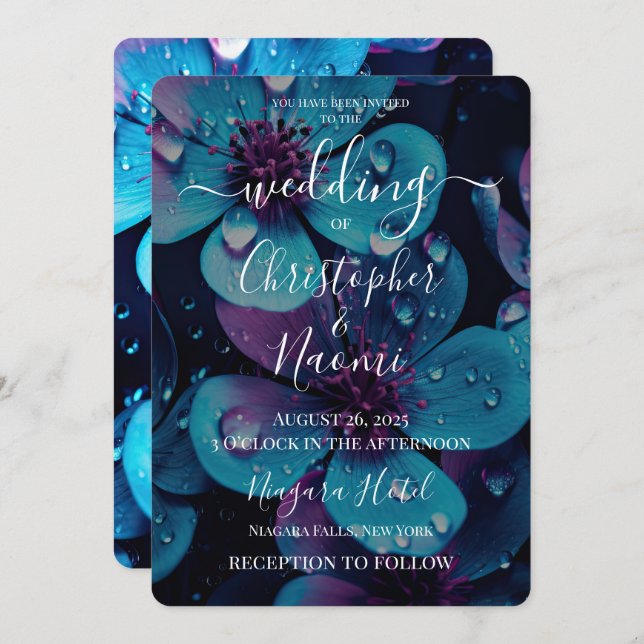 Create Your Own Vibrant Blue & Purple Flowers Invitation (Front/Back)