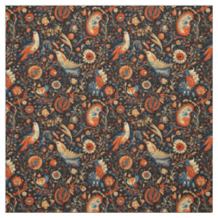 Create Your Own Vibrant Folk Art Birds Floral Fabric
