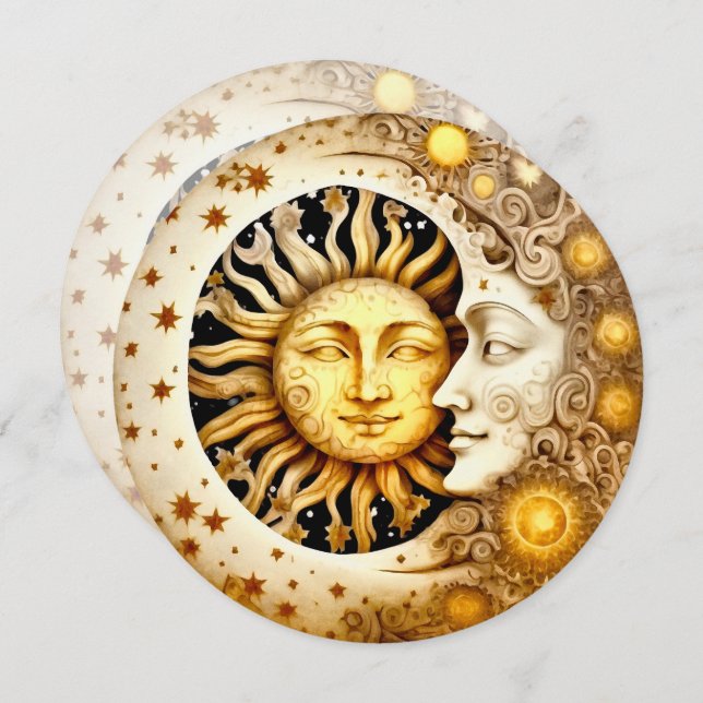 Create Your Own Victoiran Steampunk Sun & Moon Invitation (Front/Back)