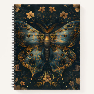 Create Your Own Victoran Blue Gold Moth Floral Notebook