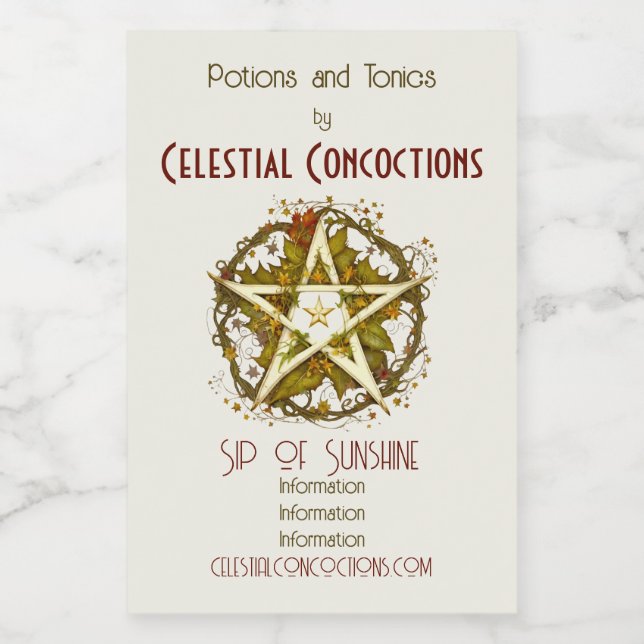 Create Your Own Victorian Autumn Leaves Pentacle Wine Label (Single Label)