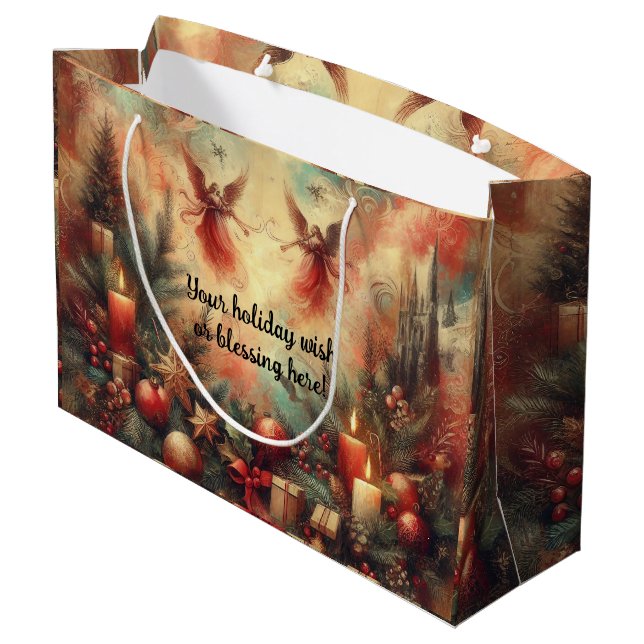 Create Your Own Victorian Christmas Angel Candles Large Gift Bag (Back Angled)