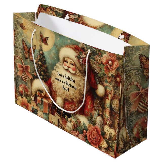 Create Your Own Victorian Christmas Butterfy Santa Large Gift Bag (Back Angled)