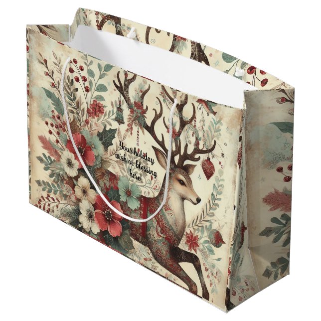 Create Your Own Victorian Christmas Deer Large Gift Bag (Back Angled)