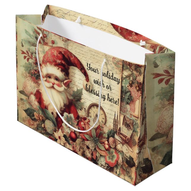 Create Your Own Victorian Christmas Gnome Large Gift Bag (Back Angled)