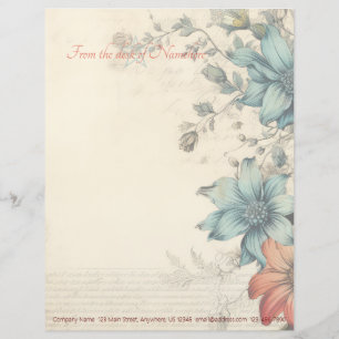 Create Your Own Victorian Orange Blue Flowers Custom Letterhead