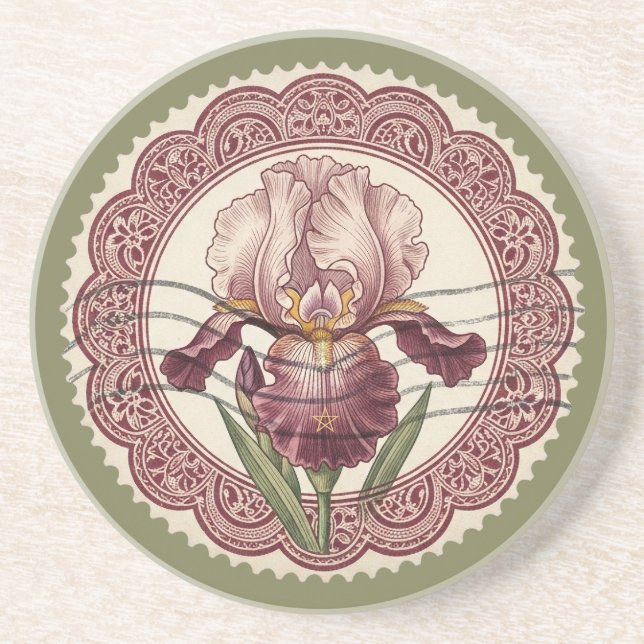 Create Your Own Victorian Pink Bearded Iris Stamp Coaster (Front)