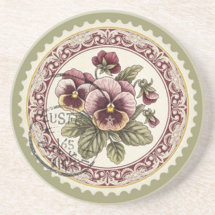 Create Your Own Victorian Pink Pansies Stamp Coaster