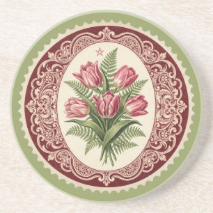 Create Your Own Victorian Pink Tulips Stamp Coaster