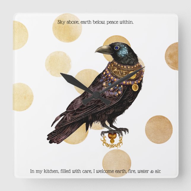 Create Your Own Victorian Steampunk Raven Square Wall Clock (Front)