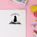 Create Your Own Vintage Cat Custom Books Rubber Stamp<br><div class="desc">Create your own vintage cat sitting on the book stamp! Your custom name in modern calligraphy script curves gently above the silhouette of the cat. The book is adorned by ´´ex libris´´ in the same font. To customise this lovely library stamp, click on the ´´Personalise´´ button and replace the template...</div>