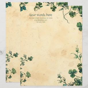Create Your Own Vintage Clover Shamrocks Custom Letterhead