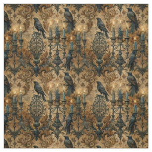 Create Your Own Vintage Gold Gothic Ravens Damask Fabric