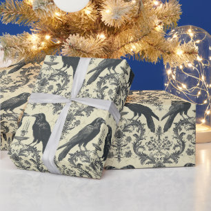 Create Your Own Vintage Gothic Raven Damask Wrapping Paper