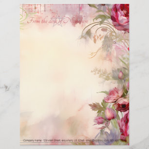 Create Your Own Vintage Pink Ranonculus Flowers Custom Letterhead
