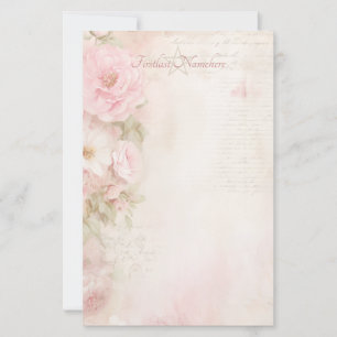 Create Your Own Vintage Pink White Roses Ephemera Stationery