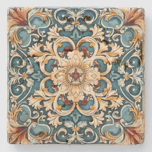 Create Your Own Vintage Red Gold Blue Floral Stone Coaster