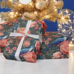 Create Your Own Vintage Romantic Birds Roses Wrapping Paper