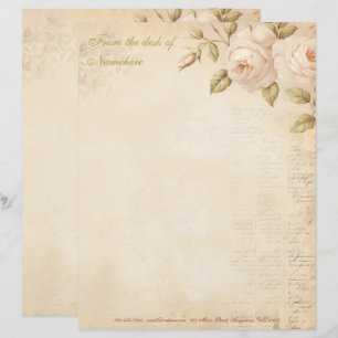 Create Your Own Vintage Shabby Chic Roses Floral Custom Letterhead