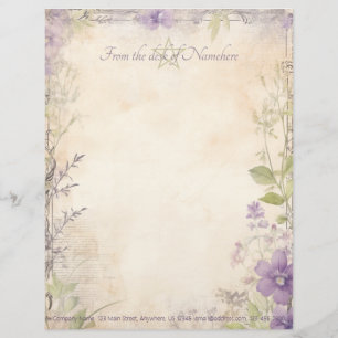 Create Your Own Vintage Shabby Chic Violets Purple Custom Letterhead