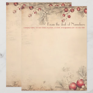 Create Your Own Vintage Silver Red Holly Berries Custom Letterhead