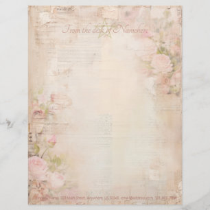 Create Your Own Vintage Soft Pink Roses Ephemera Custom Letterhead