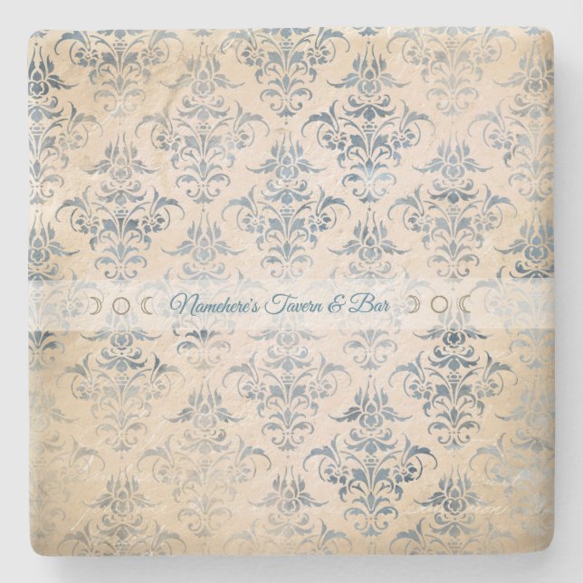 Create Your Own Vintage Teal Damask Stone Coaster (Front)