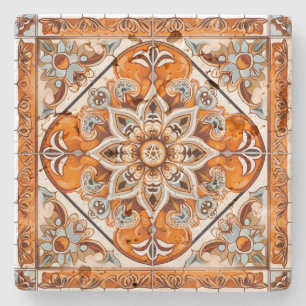 Create Your Own Vintage Terracotta Blue Floral Stone Coaster