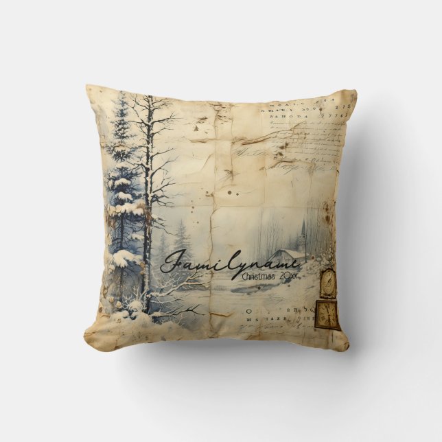 Create Your Own Vintage Winter Time Postcard Cushion (Front)